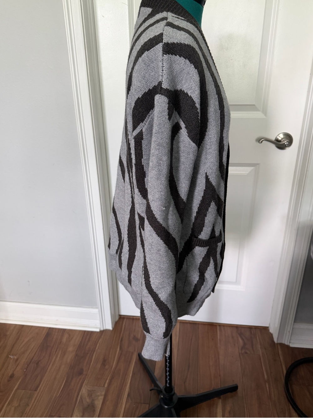 Gray & Dark Brown Zebra-Stripe Cardigan Sweater - Picture 3 of 6